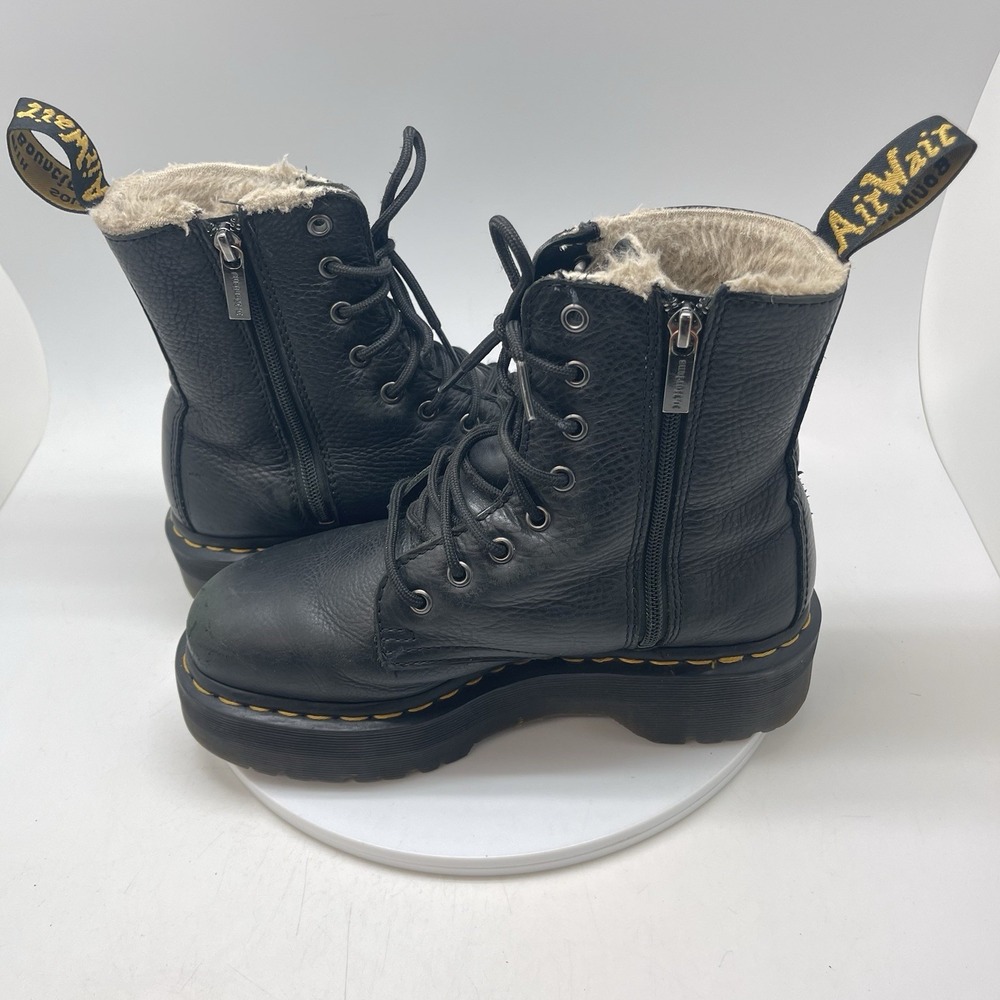 Dr Martens Boots Womens Size 8 Jadon Faux Fur Lined Black Leather Ankle Platform - Picture 6 of 9